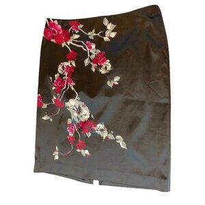 White House Black Market Women Floral Straight & Pencil Mini Skirt Black Size 10